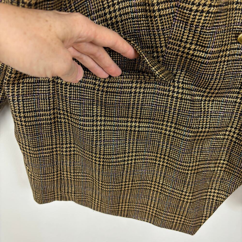 Nine West Double Breasted Blazer Jacket Brown Gold Metallic Plaid 3X NWOT NEW - Picture 6 of 14